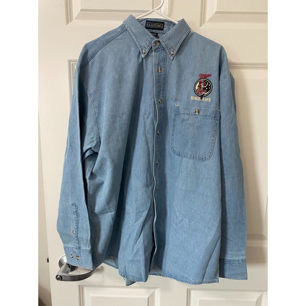 LA Loving long-sleeve denim Miller Lite button down men's L